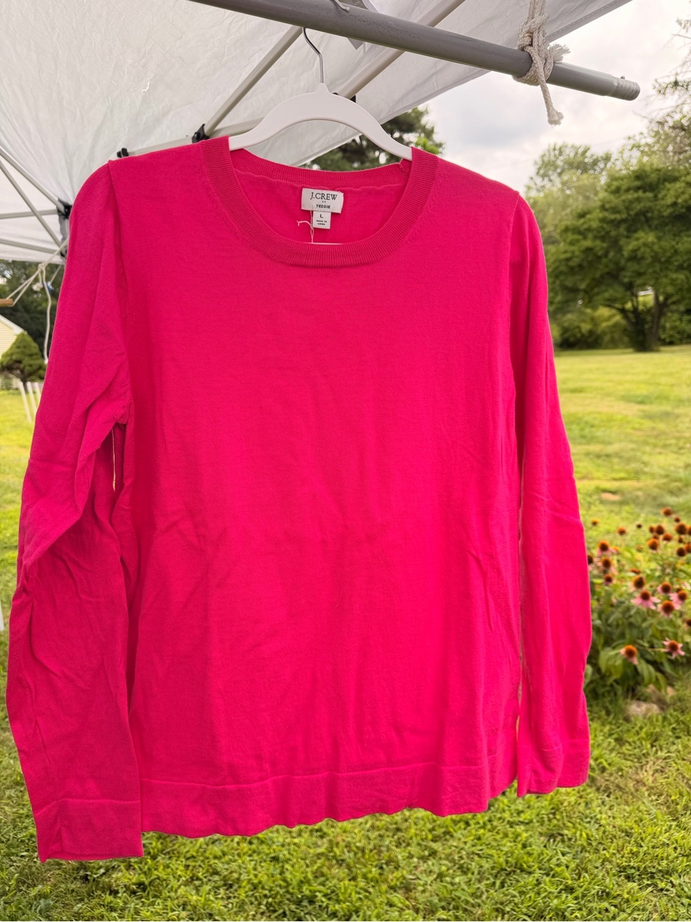 J. Crew Teddie Bright Pink Long-Sleeve Crewneck Top